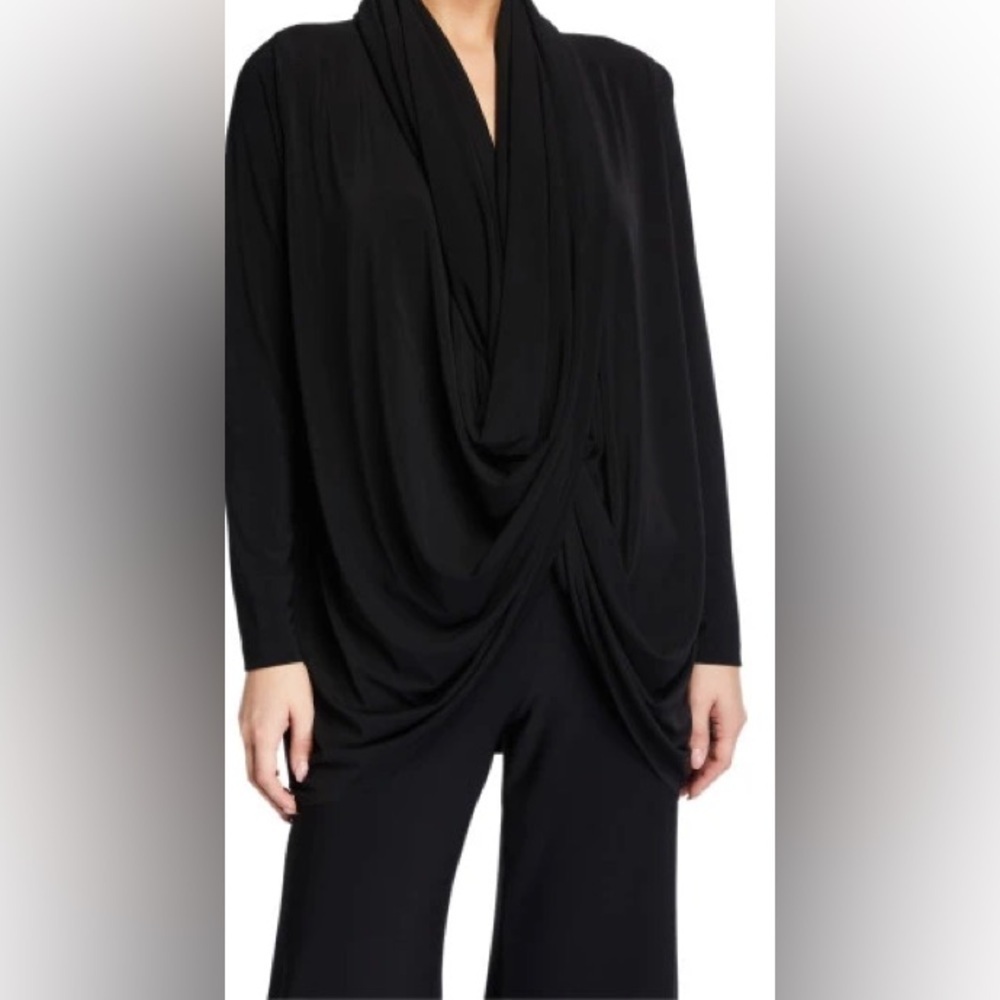 Norma Kamali Jersey Wrap Cardigan Black Size XL/42 Luxury Designer Runway Diva